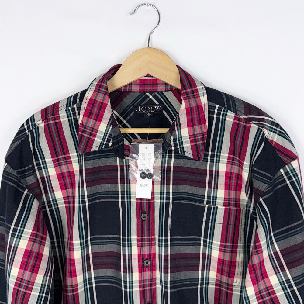 J Crew Cropped Tartan Plaid Button Down Shirt Women's Medium Black Red - Picture 5 of 15